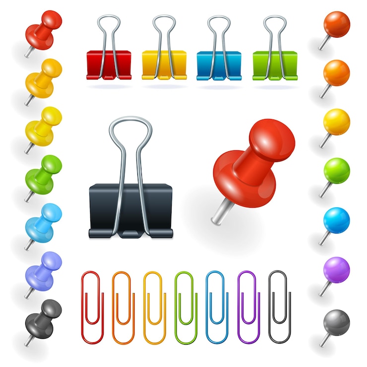 Vector verzameling van spelden en paperclips. vector illustratie