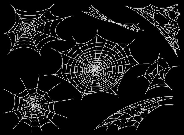 Vector verzameling van spinnenweb, geïsoleerd. spiderweb voor halloween ontwerp spookachtig, eng, horror halloween decor