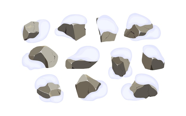 Verzameling van stenen van verschillende vormen en plantenKustkeienkeiengrindmineralen en geologische formatiesRotsfragmentenkeien en bouwmateriaalVector illustratie