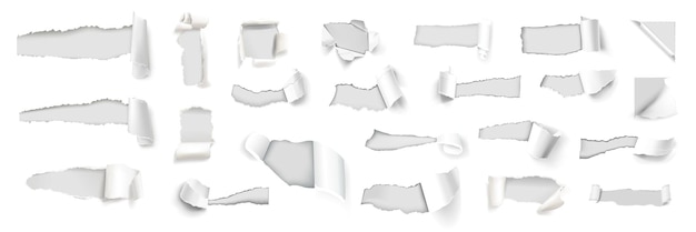 Vector verzameling van stukken papier, vellen wit papier, vectorillustratie