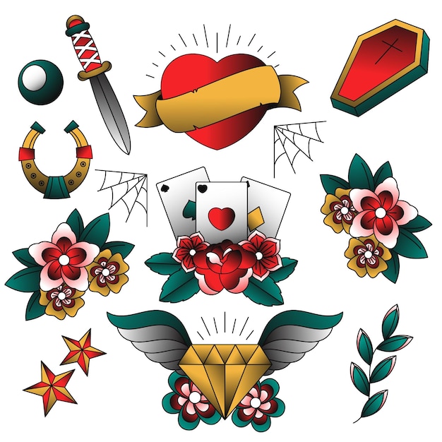 Verzameling van tattoo-stijlelementen