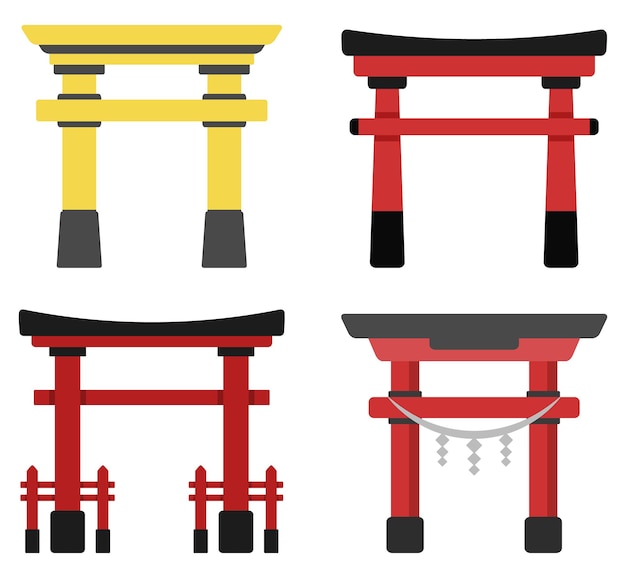 Vector verzameling van torii-decoratie, japans cultuurelement.