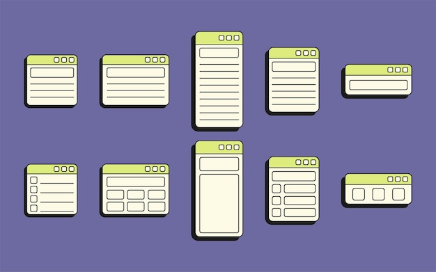 Vector verzameling van ui-raamkozijnnotities