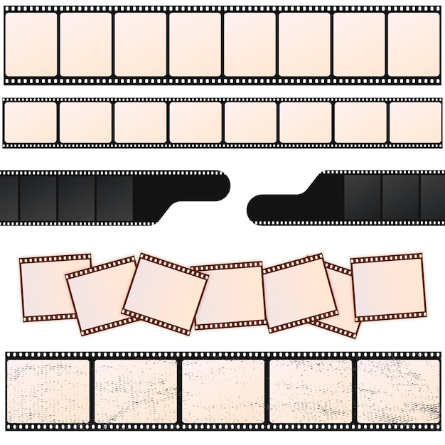 Verzameling van vector filmstrip geïsoleerd op transparante achtergrond.