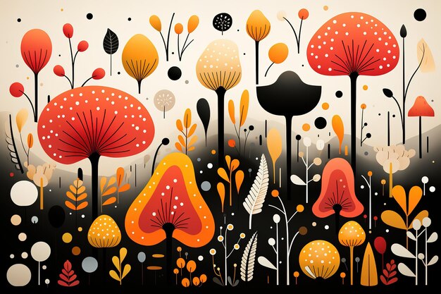 Vector verzameling van vector groovy doodle paddestoelen hand getrokken magische vliegenzwam cartoon afbeelding in trendy v