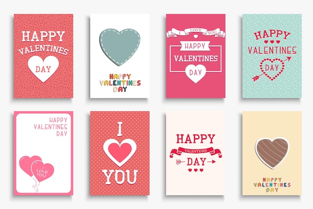 Verzameling van vector mooie Happy Valentines Day posters vintage hand getrokken ontwerp Creatieve leuke vakantie achtergronden met belettering en decoratieve elementen Groet ansichtkaarten banners kaarten