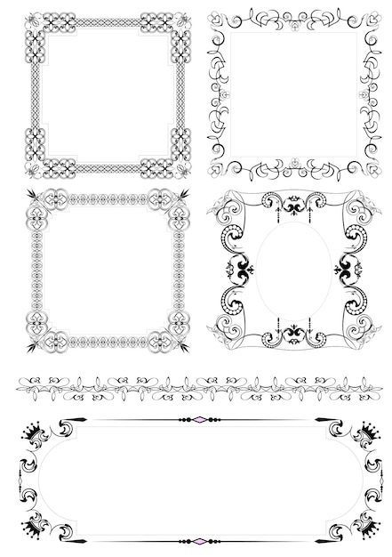 Verzameling van vectorframes en ornamenten met voorbeeldtekst