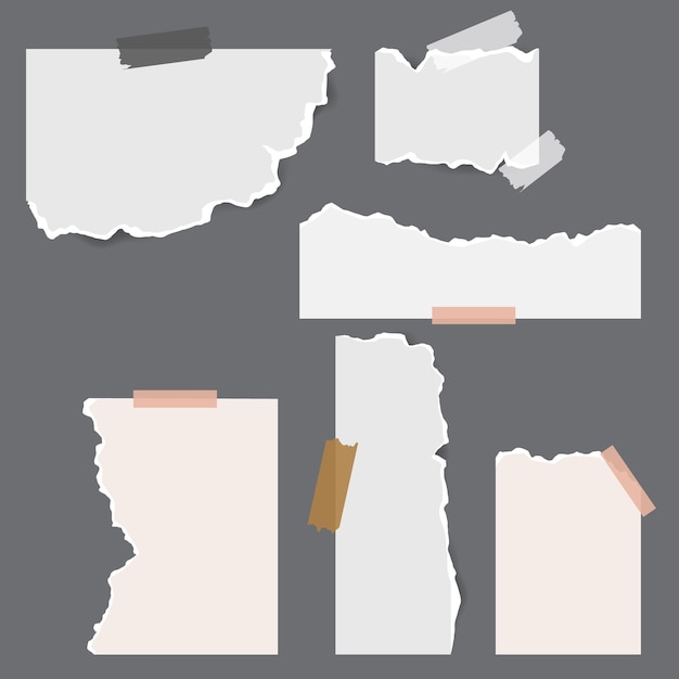 Verzameling van verscheurde stukken wit papier Verscheurde papierstroken Vectorillustratie