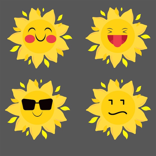 Verzameling van verschillen cartoon emoticon pictogram van schattige zonnen Voor emoji sticker web design logo