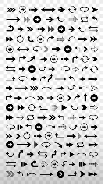 Verzameling van verschillende pijl iconen in verschillende stijlen en richtingen Pijlen die naar links recht naar boven en naar beneden wijzen Diverse pijl ontwerpen voor navigatie Element vector set
