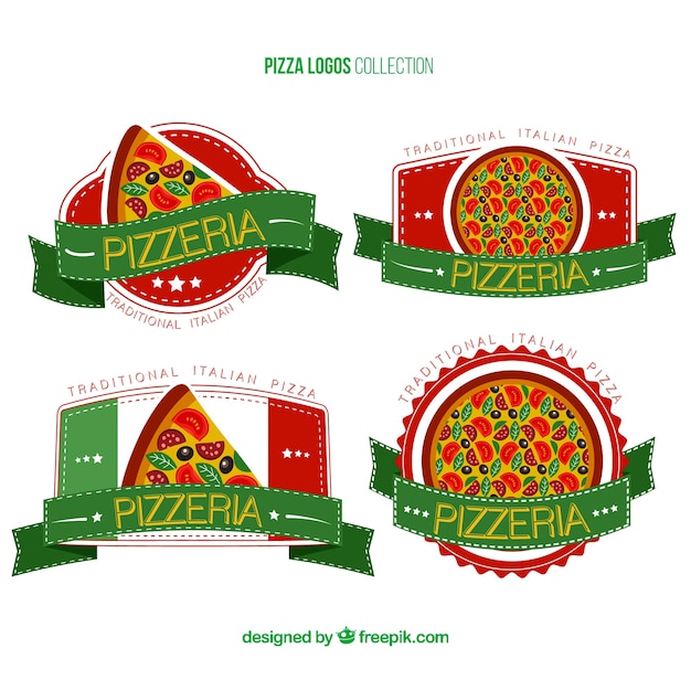 Verzameling van vier logo's voor pizza