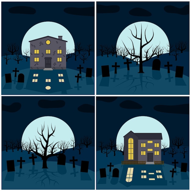 Vector verzameling van vier vectorillustraties voor halloween