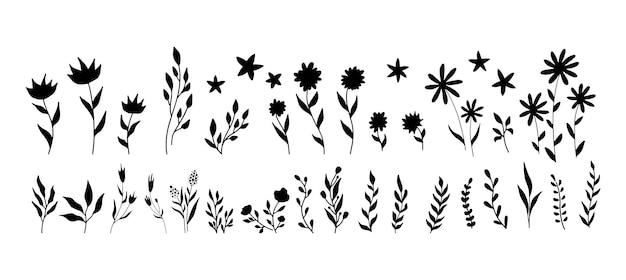Verzameling van vintage bloemen vectorelementen Leuke set van doodle frames en randen Elementen bloemen