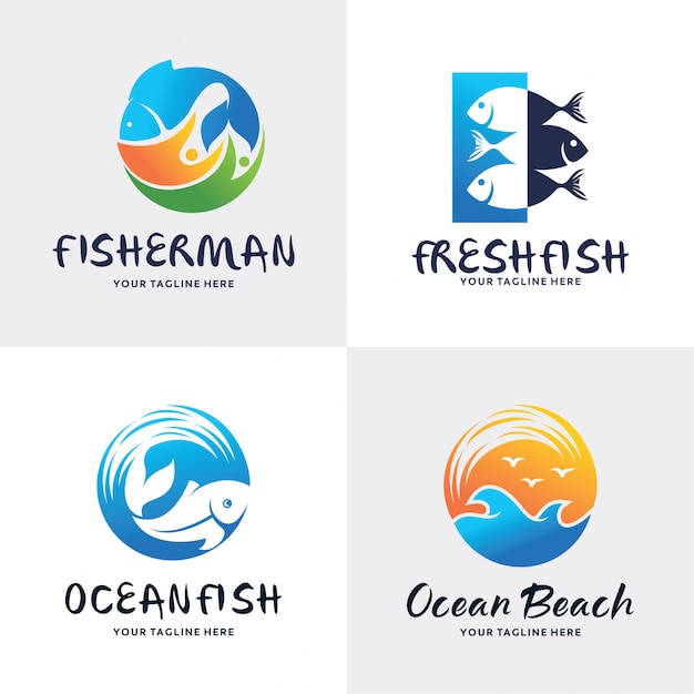 Verzameling van vis logo set ontwerpsjabloon