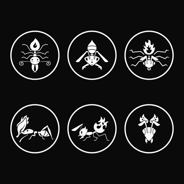 verzameling van vuurmier in cirkel logo concept. insect, monogram, plat, combinatie en eenvoudig