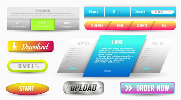 Verzameling van Web Buttons Elements Set Vector Templates banners en labels media linten iconen