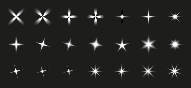 Vector verzameling van witte gloeiende sterren y2k wazig witte vormen gloeiende ontwerp vectorelementen