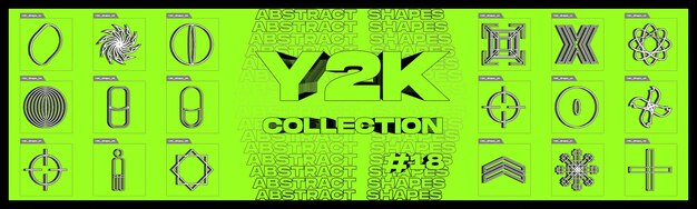 Verzameling van Y2K-elementen Grote verzameling abstracte grafische geometrische objecten Op frames geïnspireerd brutalisme