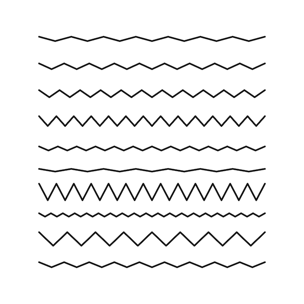 Verzameling van zigzaglijnen geplaatst geïsoleerde vectorillustratie
