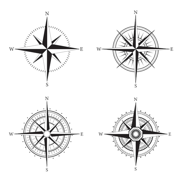 verzameling van zwart-wit kompaslogo