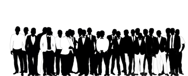 Verzameling van zwart-wit zakenman silhouetten, menigte, vector illustratie