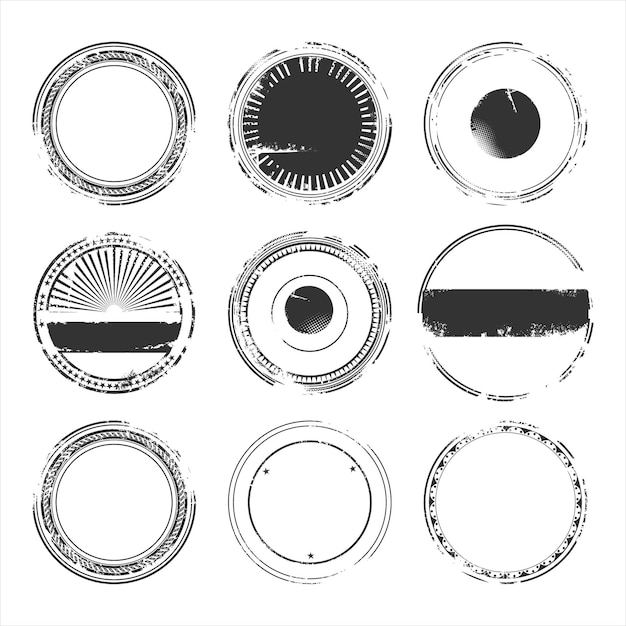 Verzameling van zwarte ronde stempel grunge inkt rubber etiketten teken geïsoleerd op een witte achtergrond