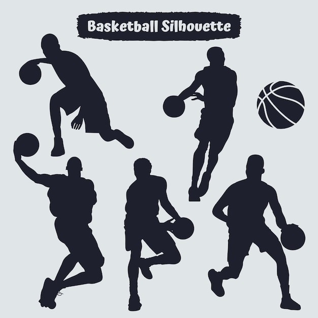 Verzameling van zwarte silhouetten van basketbalspelers