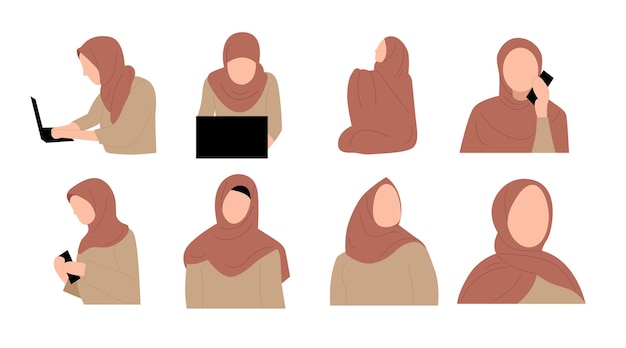 Vector verzameling vectorillustraties van vrouwen die de hijab dragen