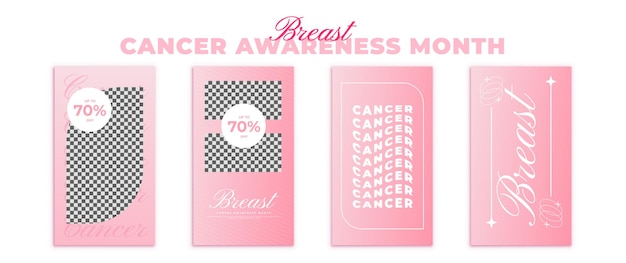 verzameling verhalenpostontwerpen op sociale media voor de maand van de bewustwording van borstkanker