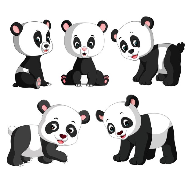 Verzameling verzameling schattige panda cartoon