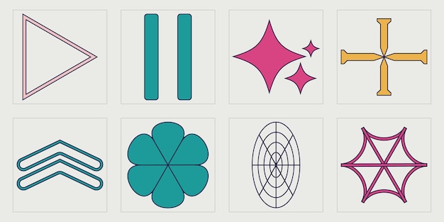 Verzameling Y2K-elementen Brutalisme ster- en bloemvormen Platte minimalistische iconen