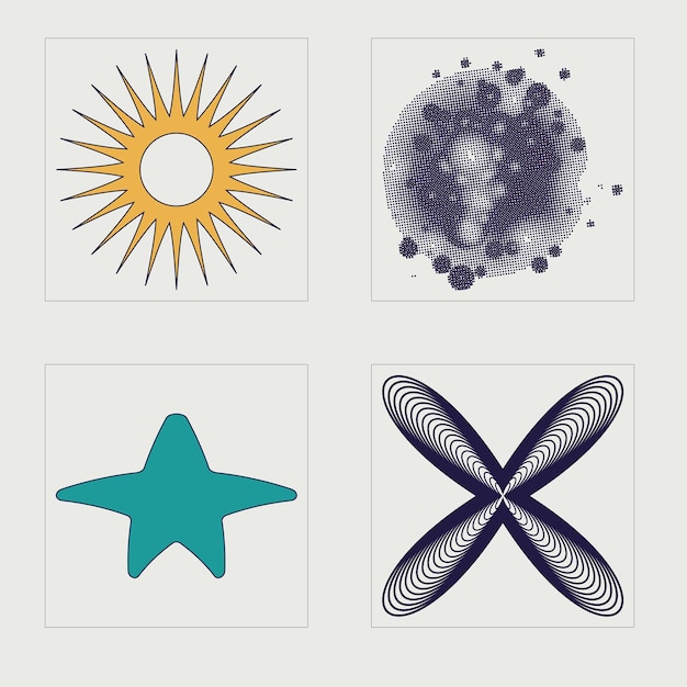 Verzameling Y2K-elementen Retro-futuristische grafische ornamenten Vlakke minimalistische iconen