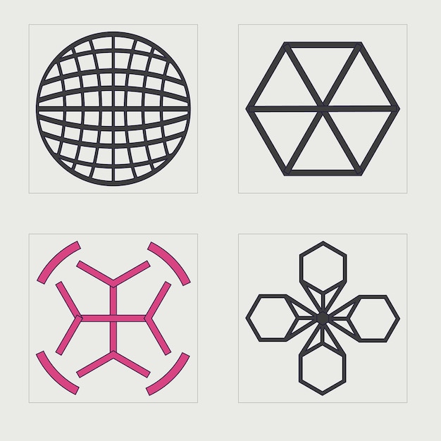 Vector verzameling y2k-elementen retro-futuristische grafische ornamenten vlakke minimalistische iconen