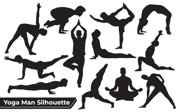 Verzameling yoga silhouetten in verschillende poses