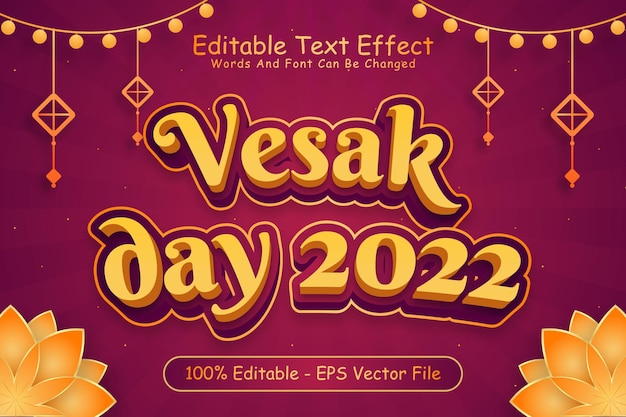 Vesak day 2022 bewerkbaar teksteffect 3-dimensionaal reliëf cartoon-stijl