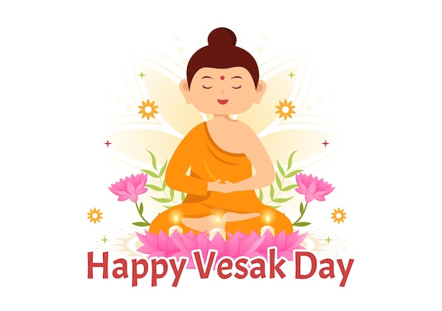 Vesak Day Celebration Vector Illustration with Lotus Flower Lantern 또는 부처 사람