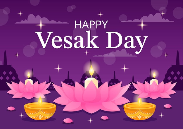 Vesak Day Celebration Vector Illustration with Lotus Flower Lantern or Buddha Person