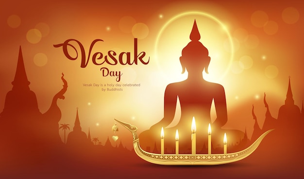 Vettore vesak day è un giorno importante del buddismo e del mondo astratto sfondo arancione