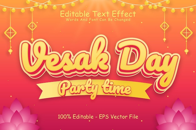 Vesak Day Party Time 편집 가능한 텍스트 효과 3차원 엠보싱 만화 스타일