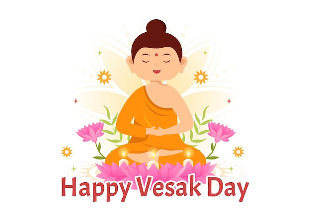 Vesak Day viering vectorillustratie met lotusbloem lantaarn of Boeddha persoon