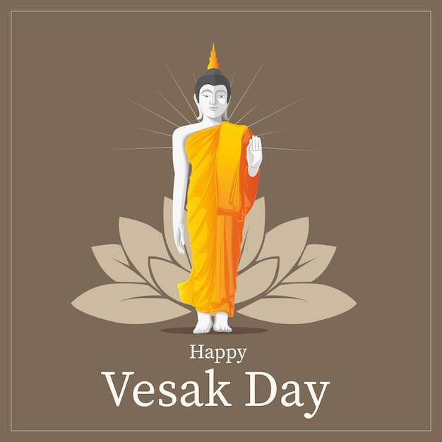 Vector vesak greeting card with standing buddha