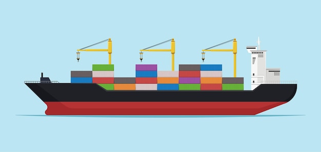 vessel ship container cargo port transportation shipping vector illustration freight crane transport