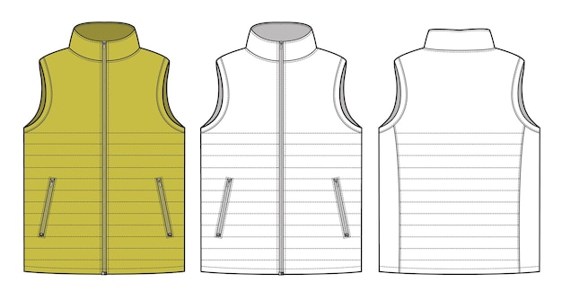Halter vest pique waistcoat technical fashion illustration with backless,  v-neckline, button-up closure, slim fit. flat | CanStock