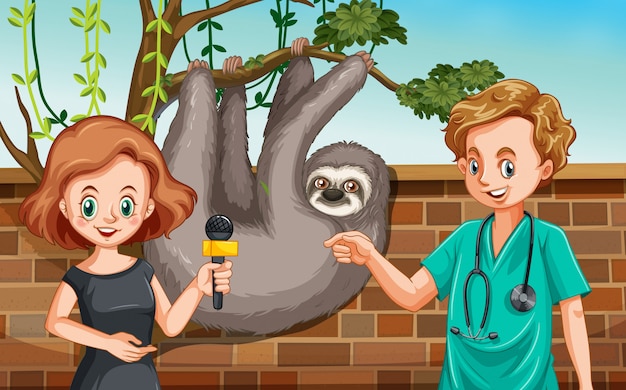 Vet being interview at zoo