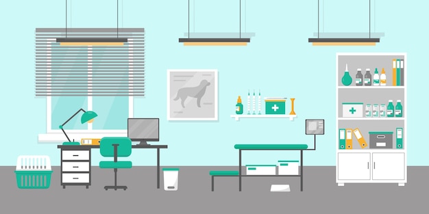 Vet clinic interior flat vector illustration