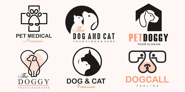 Vet clinic logo pets shop cats dogs animals collection