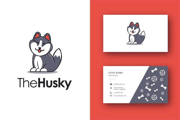 Vet Siberische husky mascotte logo en visitekaartje