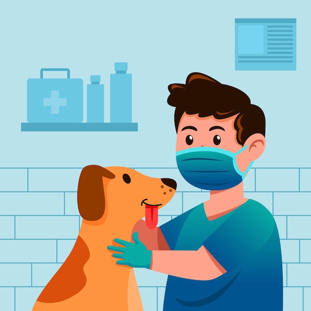 Vector vet taking care of a dog