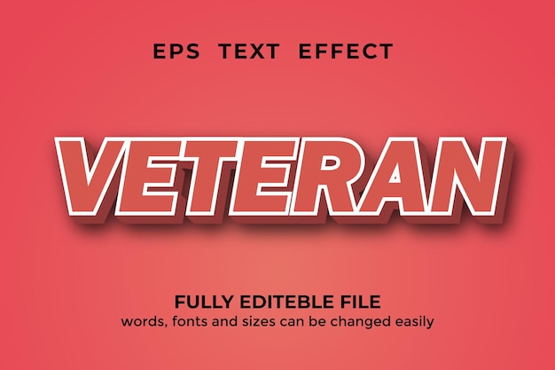 Veteraan 3D-stijl bewerkbaar teksteffect Premium Vector