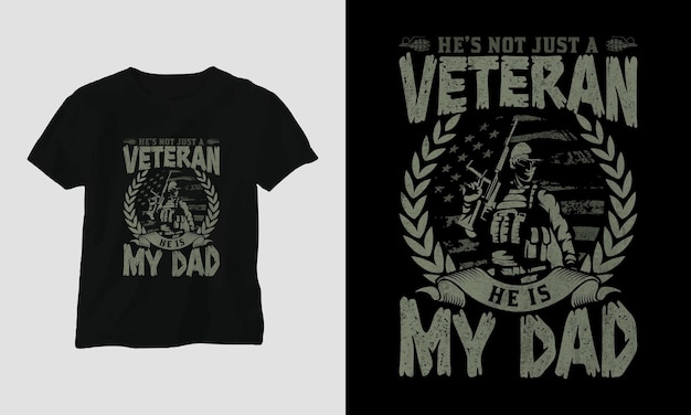 Vettore t-shirt veteran day design con il soldato, la bandiera, le armi e il teschio. stile vintage con grunge